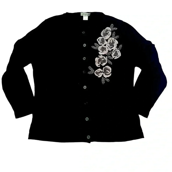 Garnet Hill Sweaters - Garnet Hill• Black merino wool crew neck button down sweater size medium